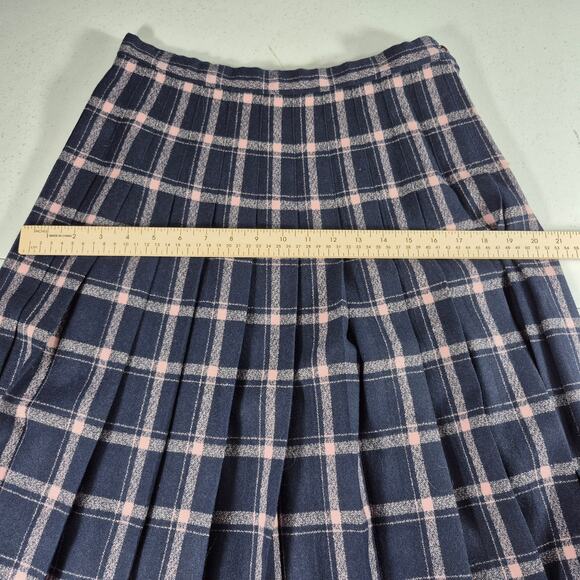 Pendleton USA Blue Pale Pink Plaid Vintage Wool Pleated Skirt 12 - Picture 4 of 6